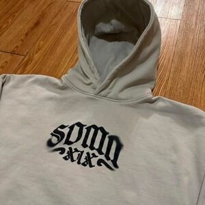 SDMN Men's Hoodie Graffiti Stencil Streetwear Thick Heavy Cream Sidemen Large